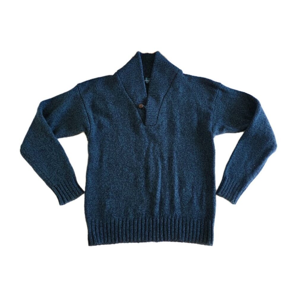Cricketeer Vtg Sweater Mens L Blue Green Wool Blend Shawl Collar Grandpa Cottage